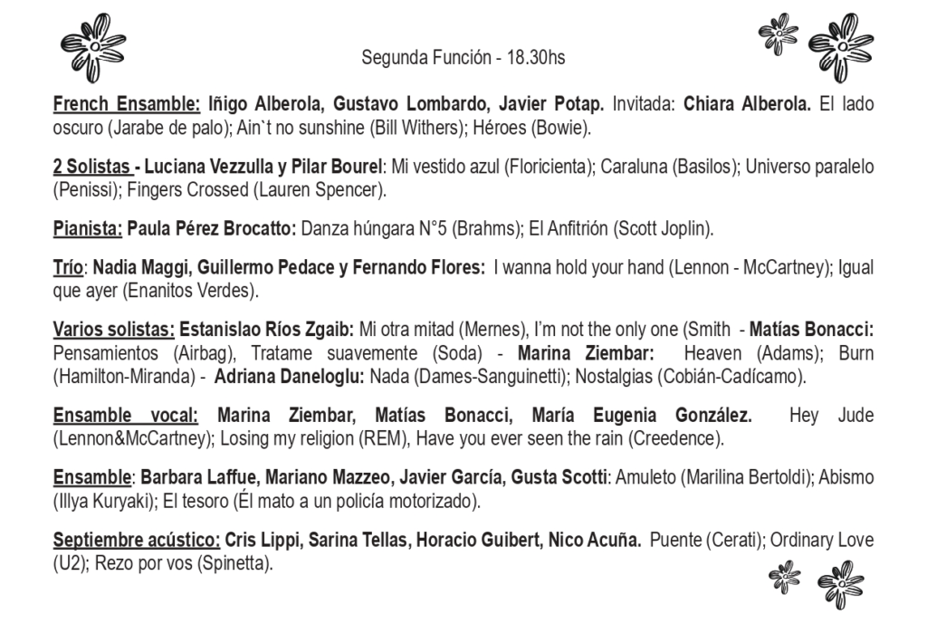 Shows de Primavera 2022 - Programa 2da Función